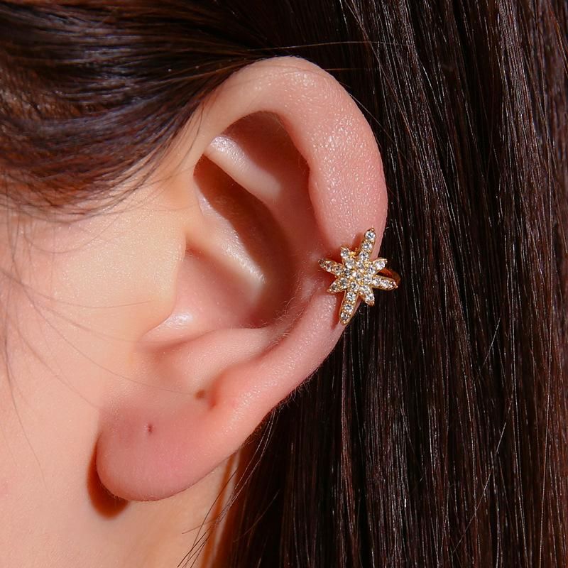 Fashion Ear Clip Flash Diamonds Eight Stars Earrings Star Earrings Wholesale