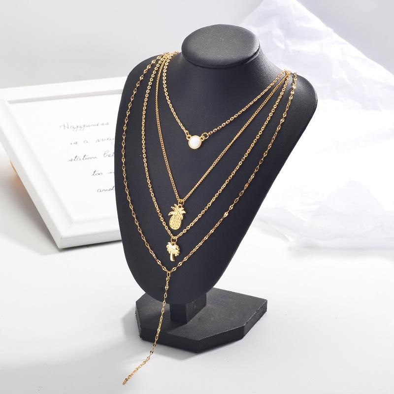 Fashion Multilayer Necklace Women Simple Pineapple Coconut Short Neck Chain Clavicle Chain