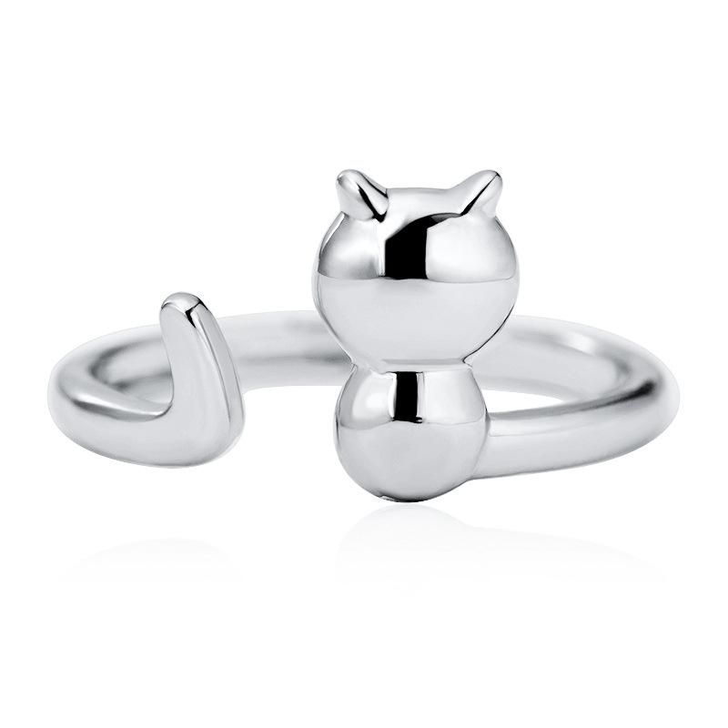 Fashion Cute Girl Opening Adjustable Glossy Lucky Cat Copper Ring