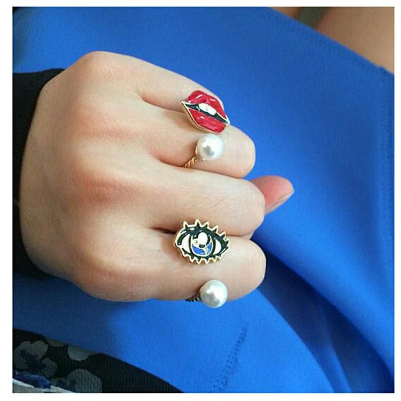 Europäischer Und Amerikanischer Retro-schmuck, Perlen Augen, Edelstein, Gelenk Ring, Ring, Neue Lippen Öffnung, Ring