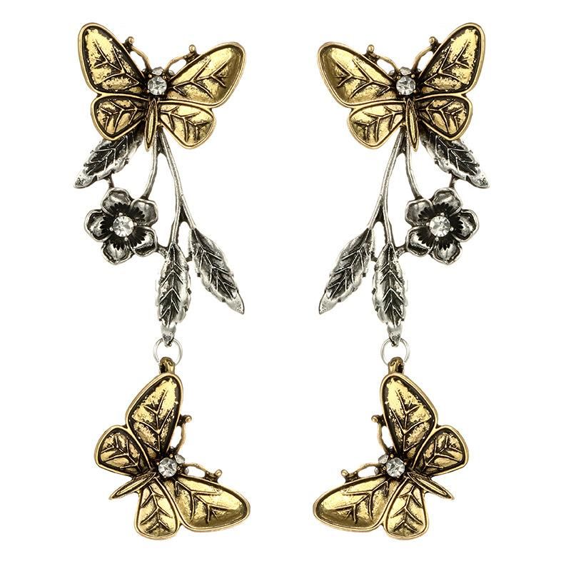 Europäische Und Amerikanische Neue Accessoires Retro Mode Geometrische Schmetterlings Blätter Blumen Legierung Lange Ohrringe Ohrringe Ohrringe