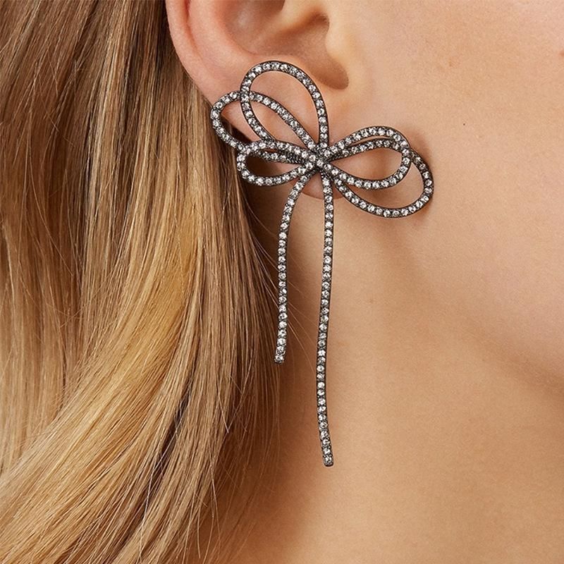Alloy Diamond Bow Earrings Korean New Fashion Earrings Simple Wild Earrings