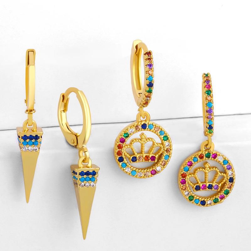 Geometric Minimalist Female Fashion Earrings With Diamond Crown Crown Pyramid Earrings