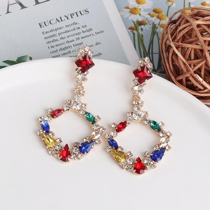 Diamond Geometrical Earrings Colorful Earrings Vintage Color Crystal Stud Earrings