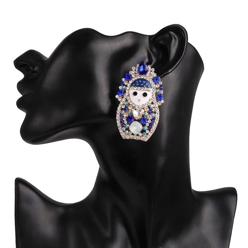 Hot Sale Doll Blue Diamond Stud Earrings Elegant Women's Jewelry Earrings Jewelry