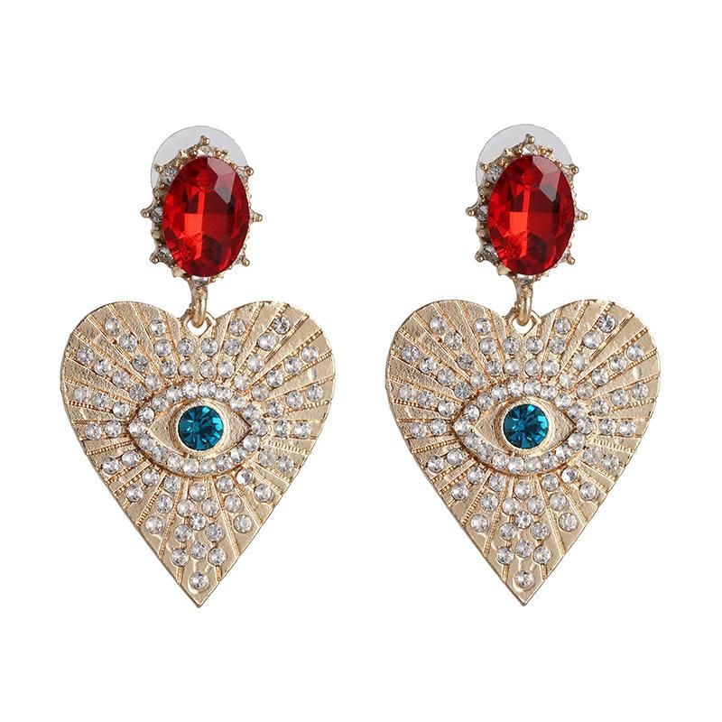 Fashion Heart Diamond Alloy Acrylic Earrings Ear Studs
