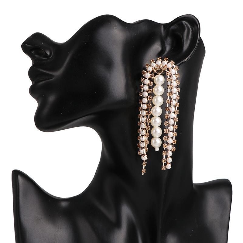 Geometric Tassel Set With Diamond Earrings Female Retro Stud Earrings Ear Jewelry