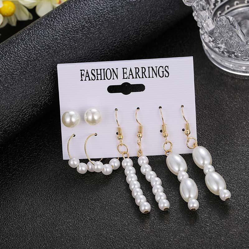 Women's Simple Pearl Earrings Four-piece Suit