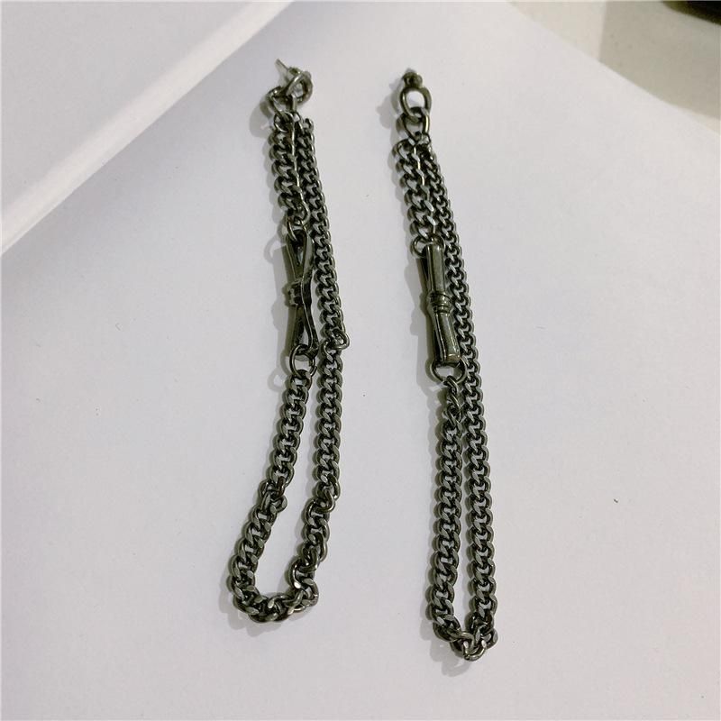 Black Extra Long Chain Tassel Double Bow Earring S925 Silver Earrings