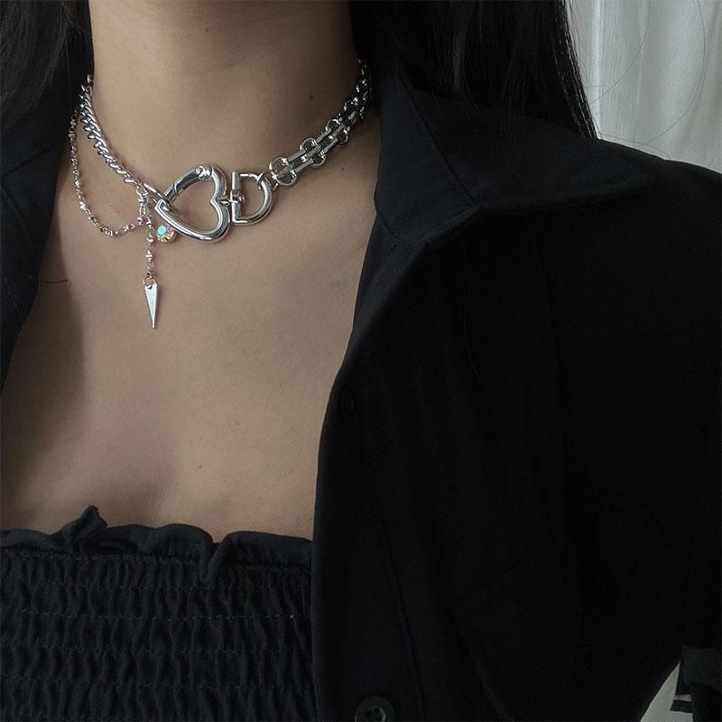 Metal Thick Chain Necklace Clavicle Chain Choker Love Lock Necklace Short