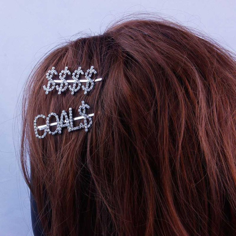 Strass Lettre Dollar Barrettes Célébrité Internet À La Mode Tempérament Bang Clip Discothèque Personnalité Clip Pour Les Femmes