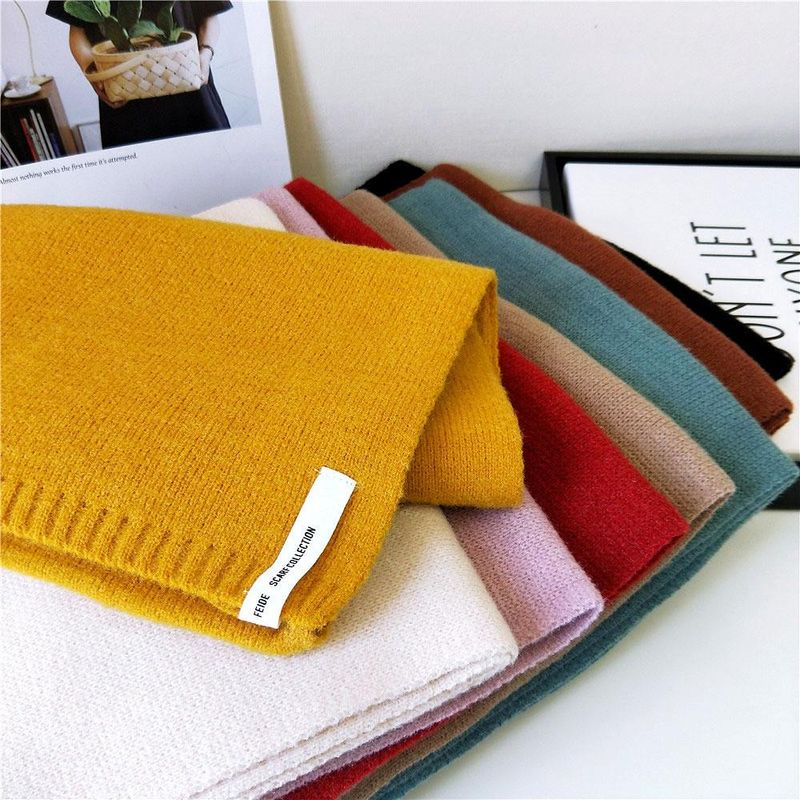 Solid Color Scarf Female Winter Long Thick Couple Knitted Wool Fashion Scarf Student Warm Scarf