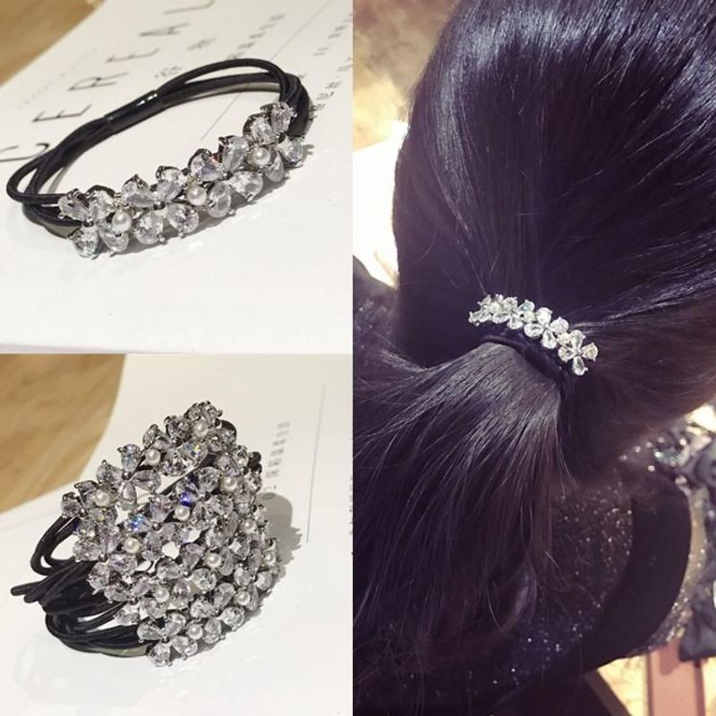 Korean Hair Accessories Zircon Crystal Rhinestones Super Flash Flowers High Elastic Hair Rope Headband