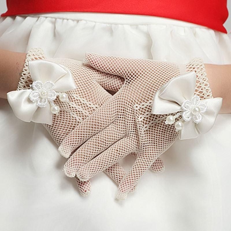 Children Etiquette Gloves Girls Princess Wedding Dress Pearl Bride Wedding Gloves