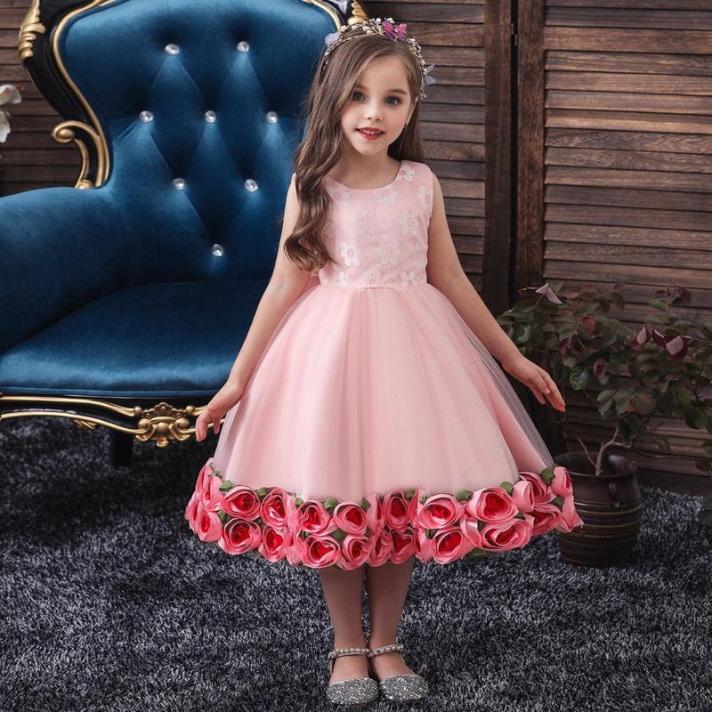 Children's Dress Girl Pettiskirt Hem Flower Costume Flower Girl Skirt Baby Year-old Wash Dress