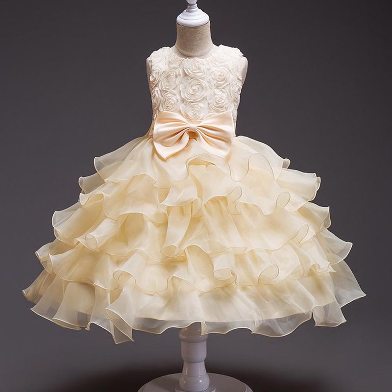 Girls Dress Princess Flower Tutu Flower Girl Bow Wedding Net Skirt