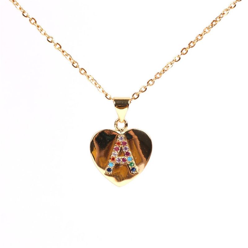 Micro Inlaid Zircon Love Peach Heart Necklace English Letter Pendant Clavicle Chain Wholesale