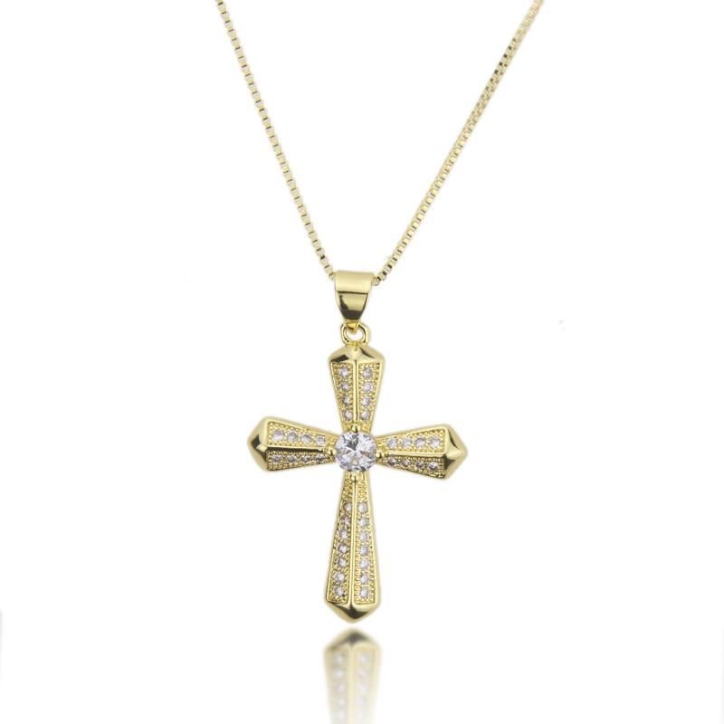 Multi-faceted Cross Pendant With Zirconium