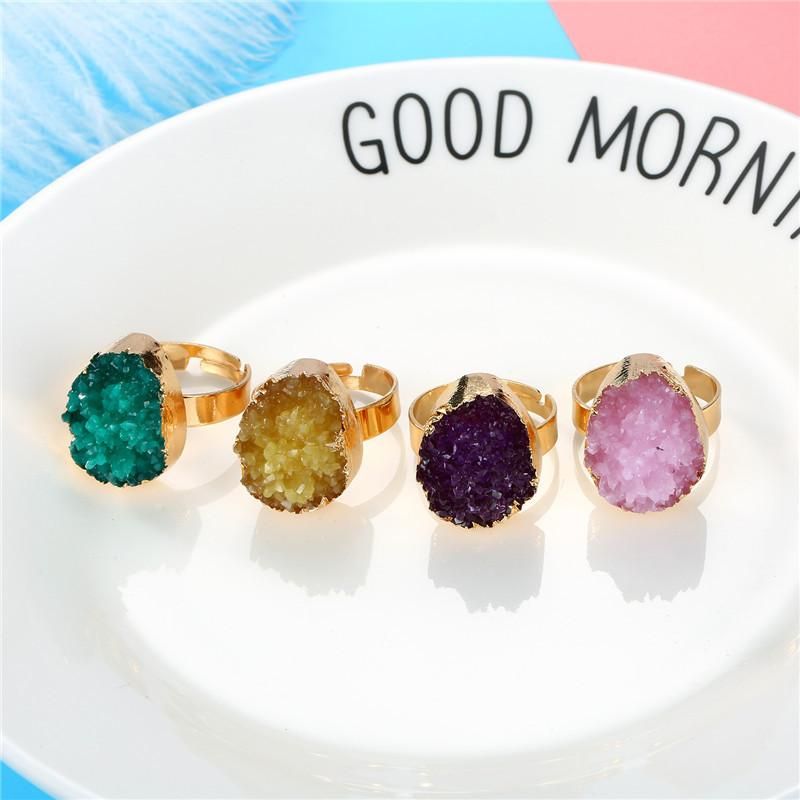 Personalized Oval Color Ring Gold Ring Imitation Natural Stone Resin Adjustable Ring