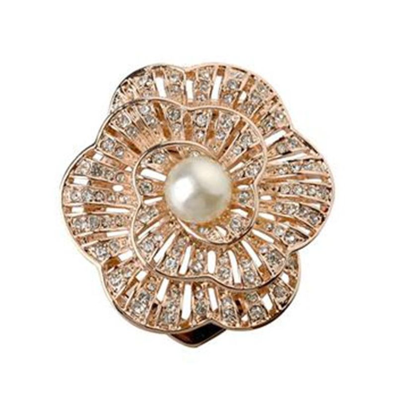 Exquisito Broche De Bufanda De Perlas De Flores Tridimensionales De Diamantes Completos