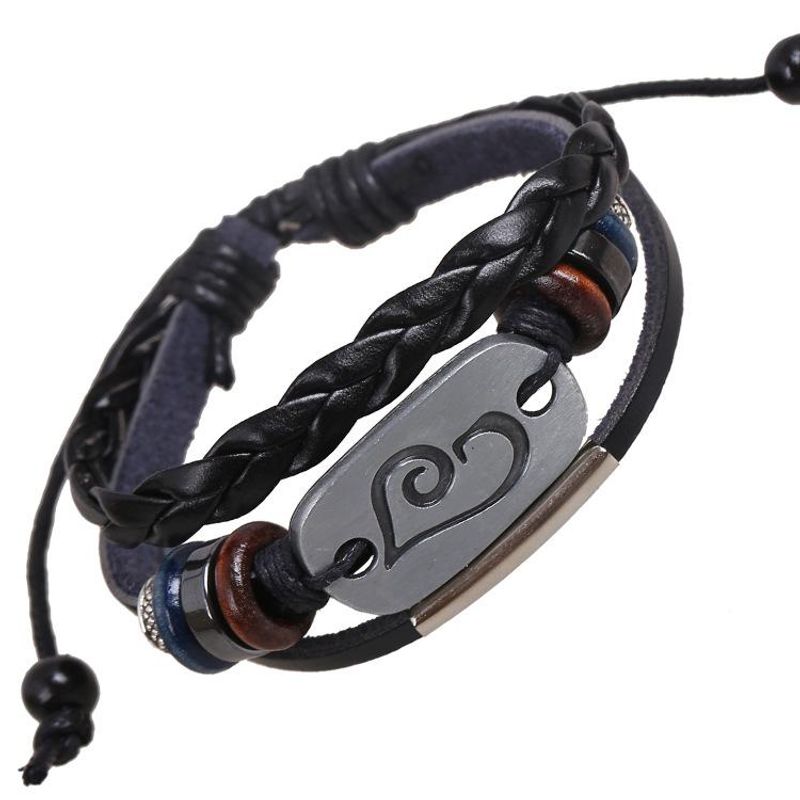 Ancient Silver Alloy Leather Beaded Bracelet Wholesale