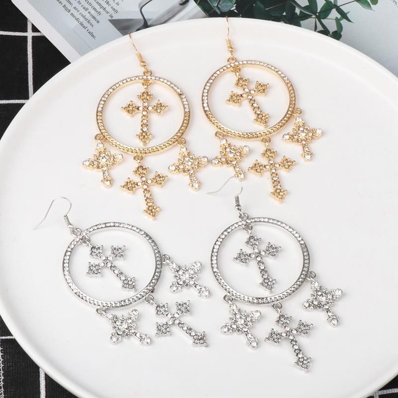 Jewelry Alloy Simple Cross Earrings Circle Earrings Cross Earrings