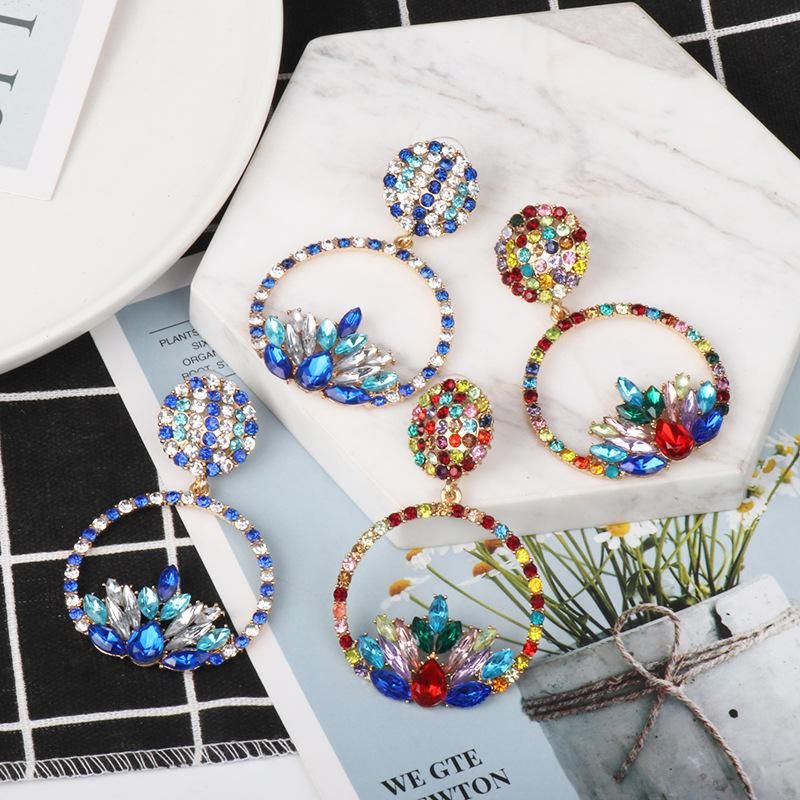 New Simple Colorful Diamond Earrings Boutique Elegant Women's Jewelry Wholesale