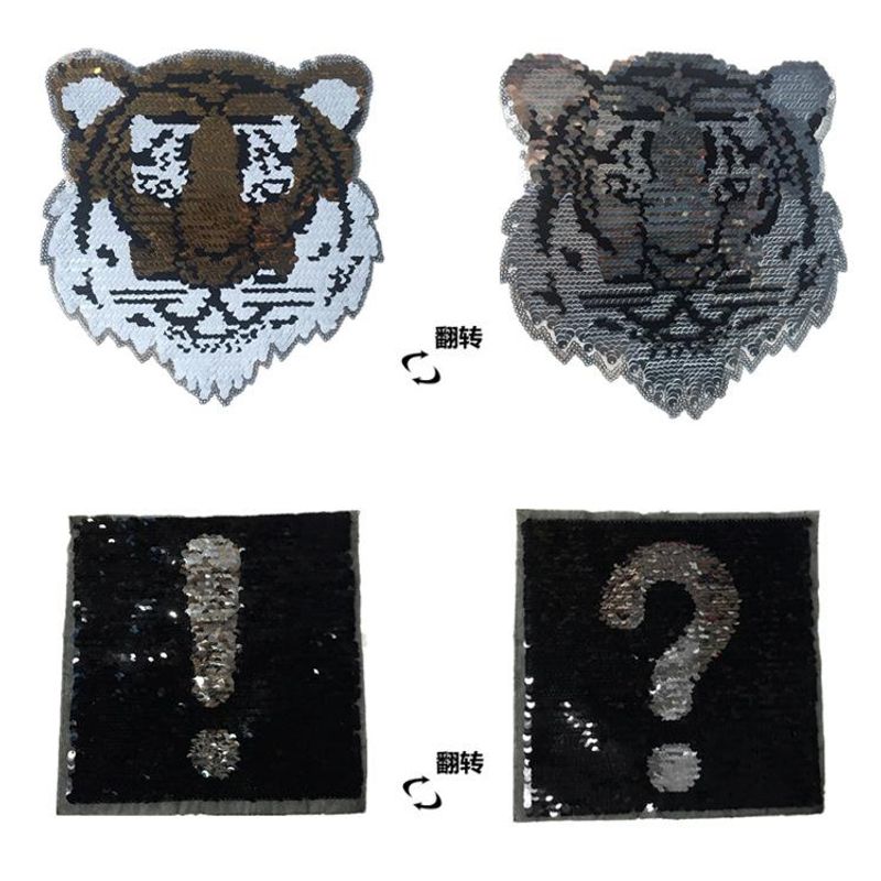 Tiger Exclamation Flip Rectangular Sequin Cloth Paste Clothes Patch Sticker Clothing Accessories Reversible Sequin Cloth