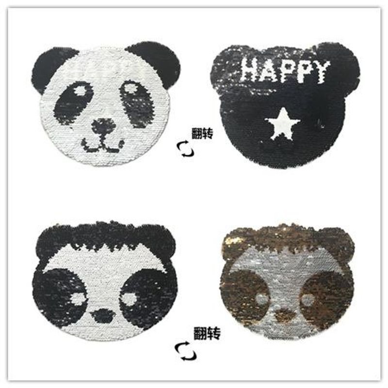 Cartoon Panda Large Ab Face Flip Beads Embroidery Cloth Stickers Computer Embroidery Double Sided Panda Sequin Patch