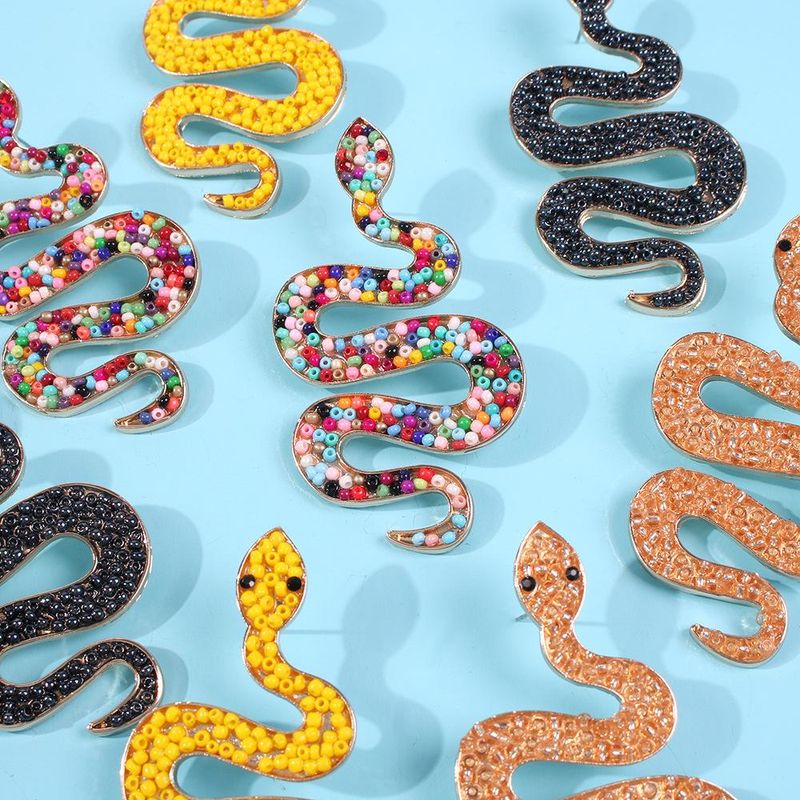 Rhinestone Three-dimensional Snake-shaped Earrings And Earrings