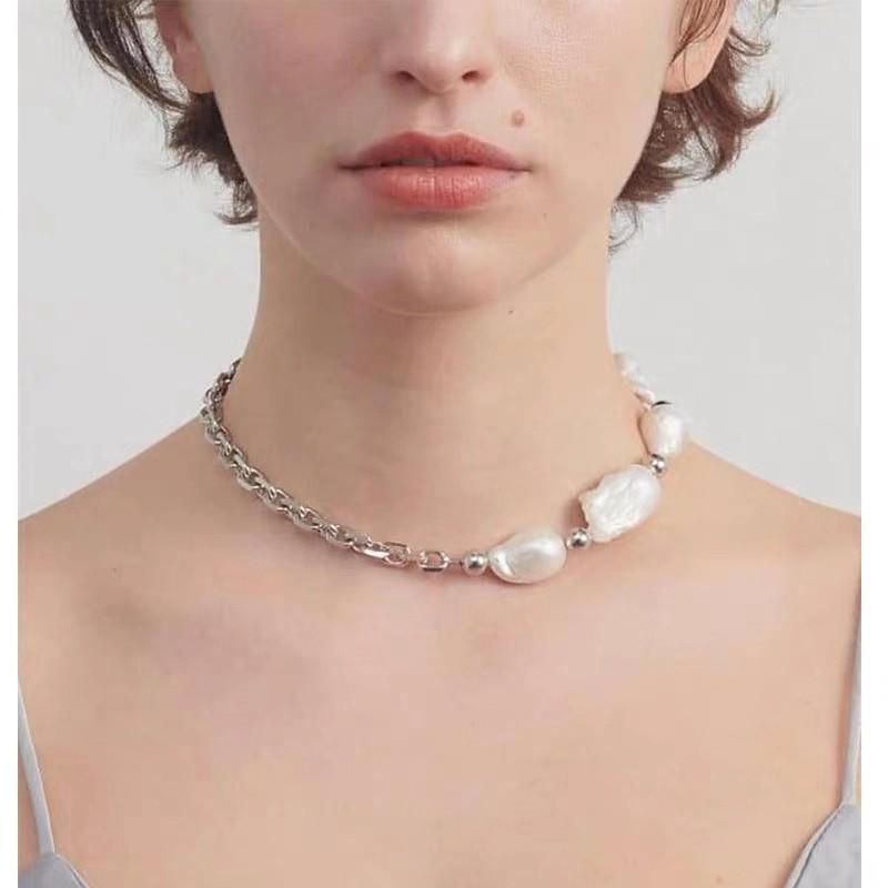 Européen Et Américain Froid Conception Spéciale En Forme De Baroque Perle Chaîne Collier Couture Instagram Maille Rouge Collier De Mode