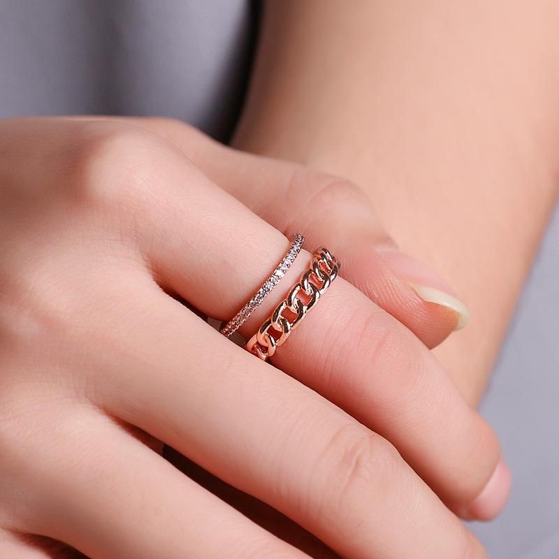 Cross-border New Style Hands Chmuck, Zwei Schicht Iger Ketten Ring, Weiblicher Diamant Öffnungs Ring, Verstellbare Zeigefinger Ring