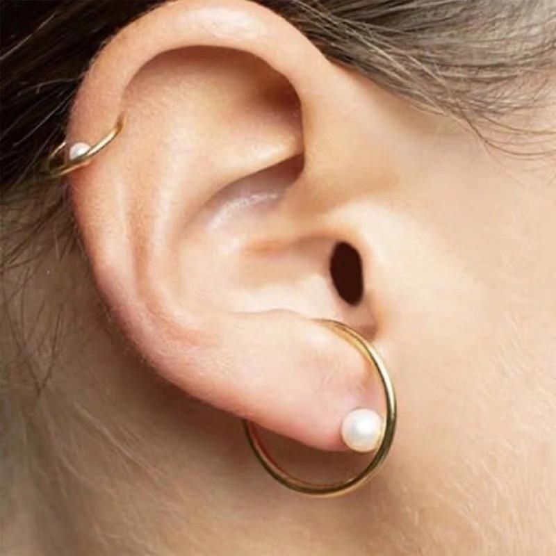 Retro Circle Ear Clip Auricle Fake Earrings Single Pearl Ear Bone Clip Without Piercing Women