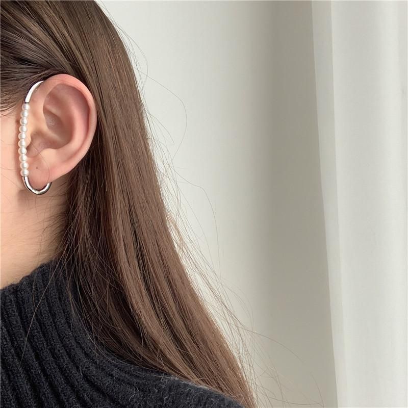 Israelisches Design Kreative Eisens Chnalle Kombiniert Mit Perlen Geometrischen Einzel Ohrhängen, Einfach Ohne Ohrlöcher