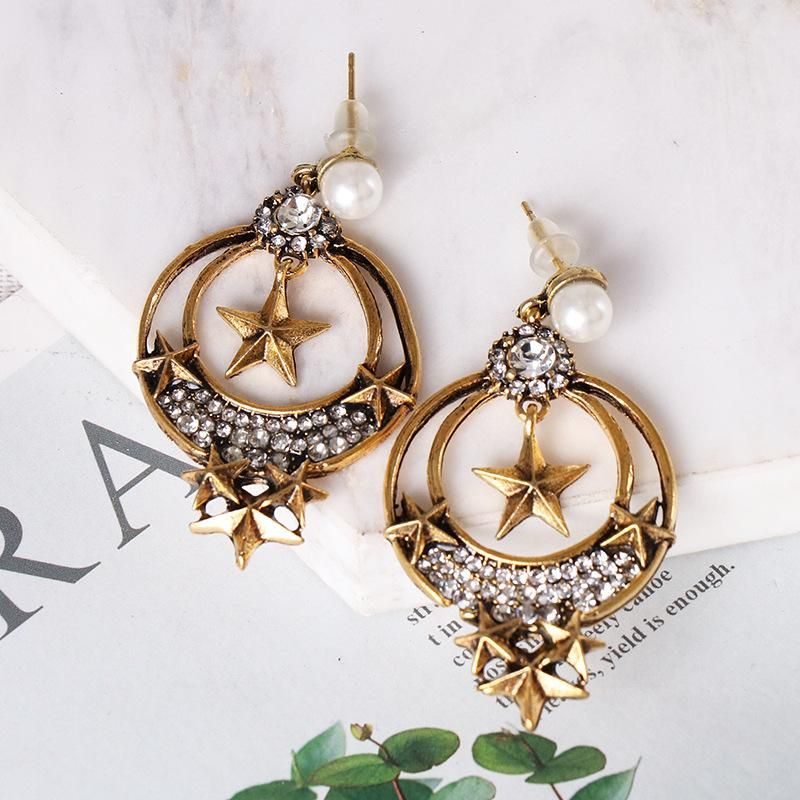 Court Style Earrings Women Baroque Geometric Pentagram Stud Earrings