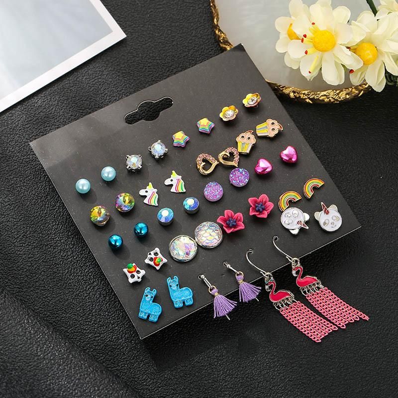 New Fashion Jewelry Earrings Set Of 20 Pairs Of Square Square Zirconia Stud Earrings