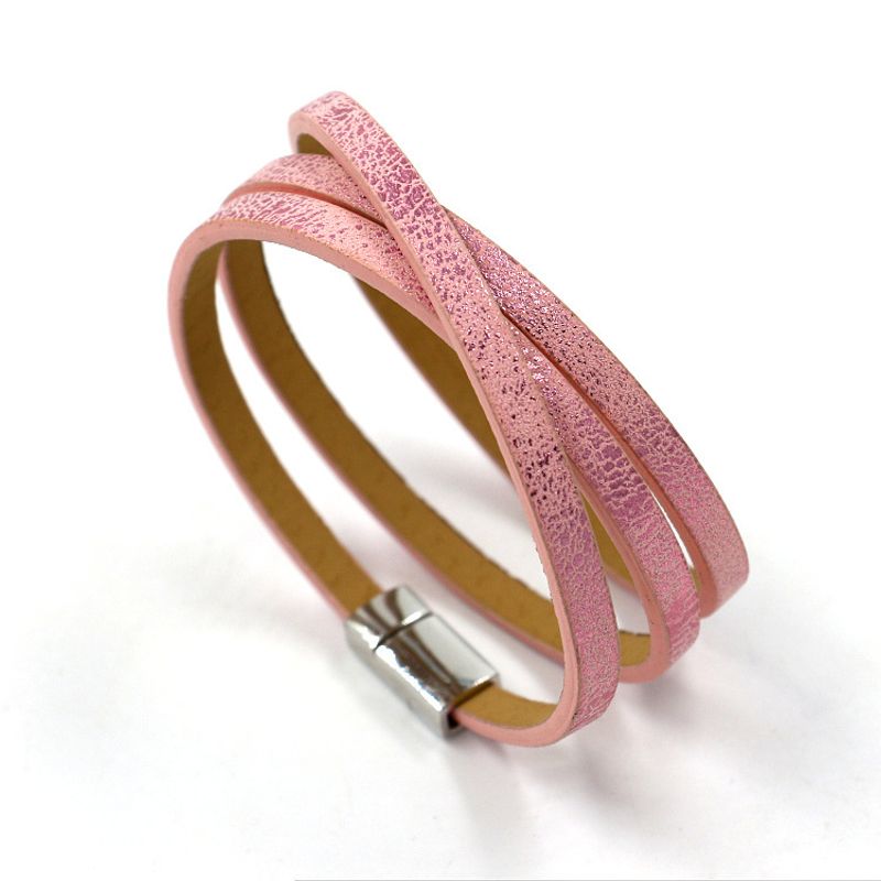 Hot Sale Men's Multi-layer Leather Bracelet Wrist Ring Magnetic Snap Pu Leather Bracelet Women