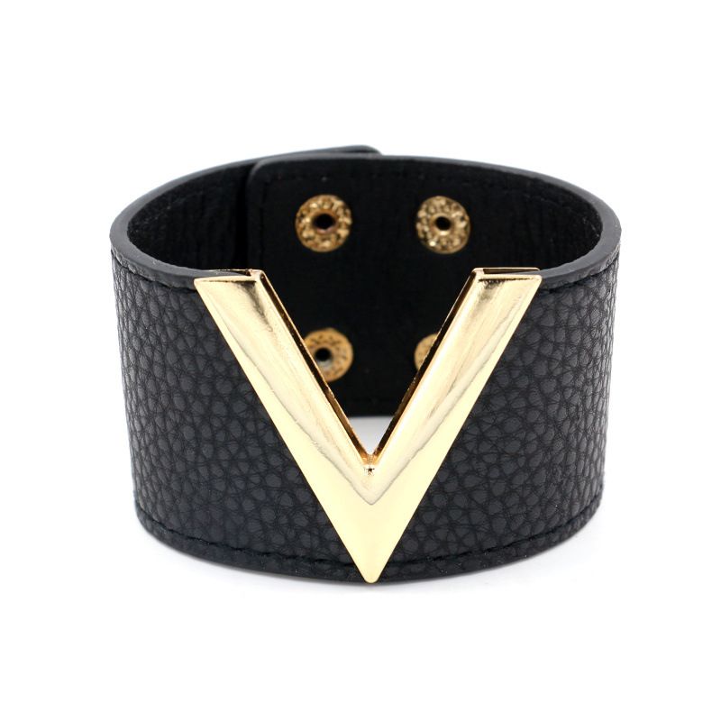 Européen Et Américain De Mode Et Accessoires À La Mode Coréenne Texture Pu En Cuir En Forme De V Personnalisé Femmes De Large Bracelet Multi-couleur