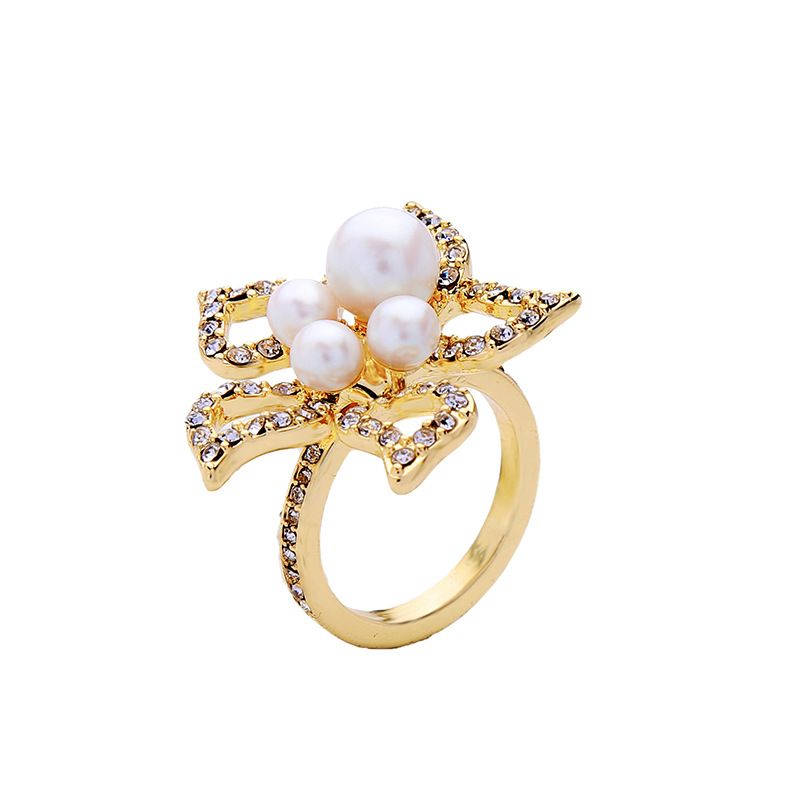 Bijoux Ornement Fleur Perle Diamant-clouté Anneau Femmes Européen Et Américain De Style De Mode Robe Élégante Accessoires Jz0051c