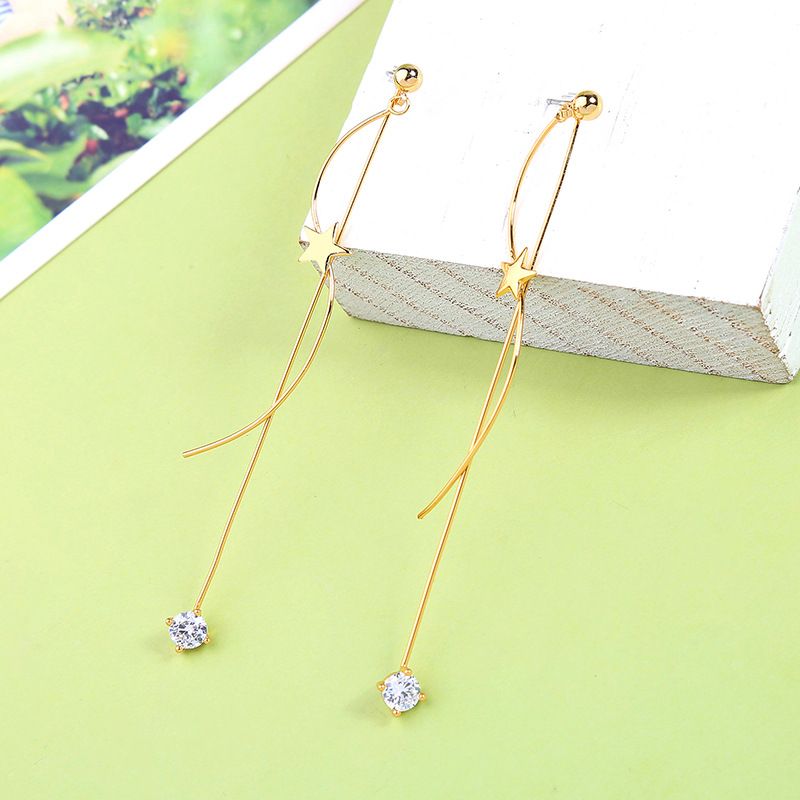 925 Silber Nadel Einfache Lange Stern Zirkon Diamant Ohrringe Frauen Japan Und Südkorea Abnehmbare Gesichts Dünne Ohrringe Me00149