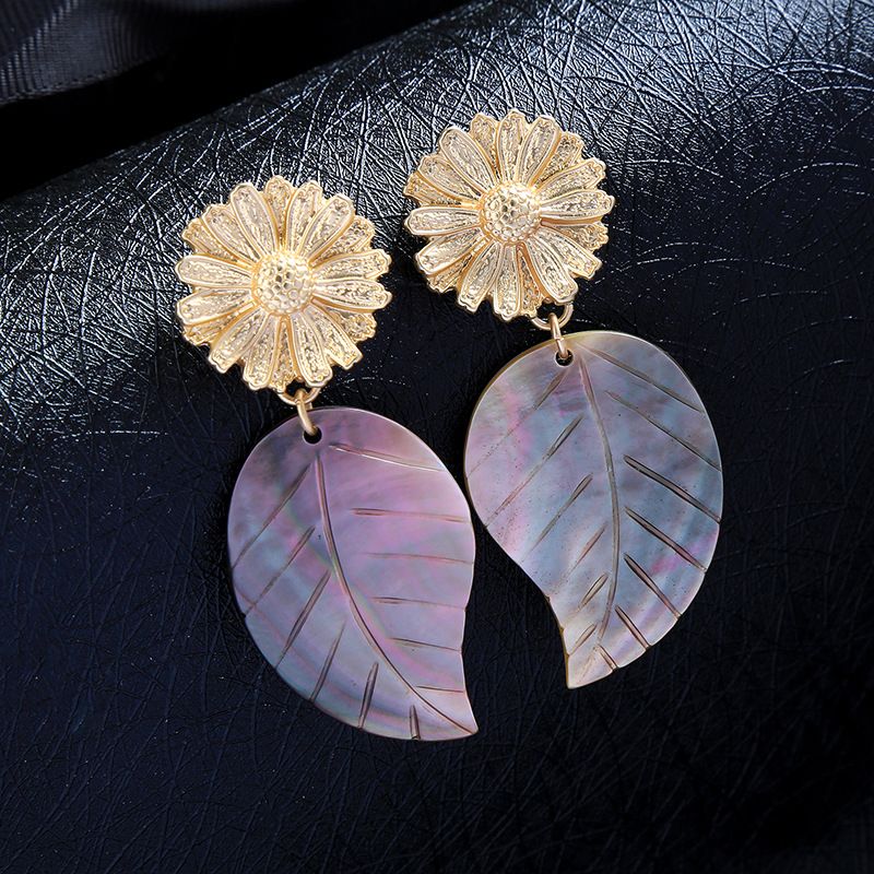 Creative Long Beautiful Flowers Diamond Shell Leaves Eardrops Stud Earrings Female European And American Style Fashion Earrings Ed01859c