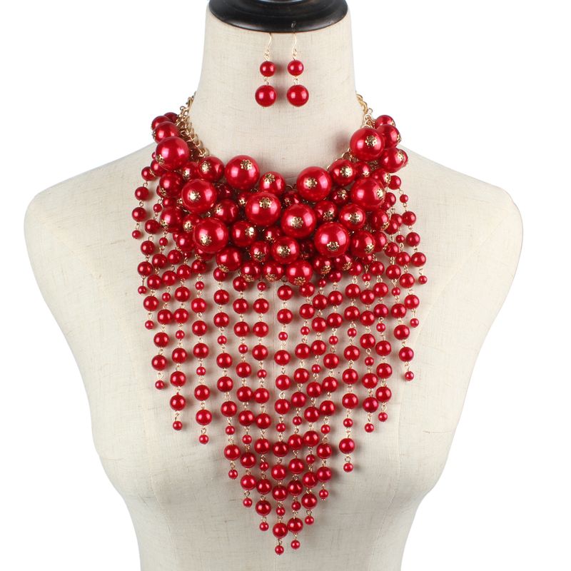 Beads Fashion Tassel Necklace  (red)  Fashion Jewelry Nhct0478-red