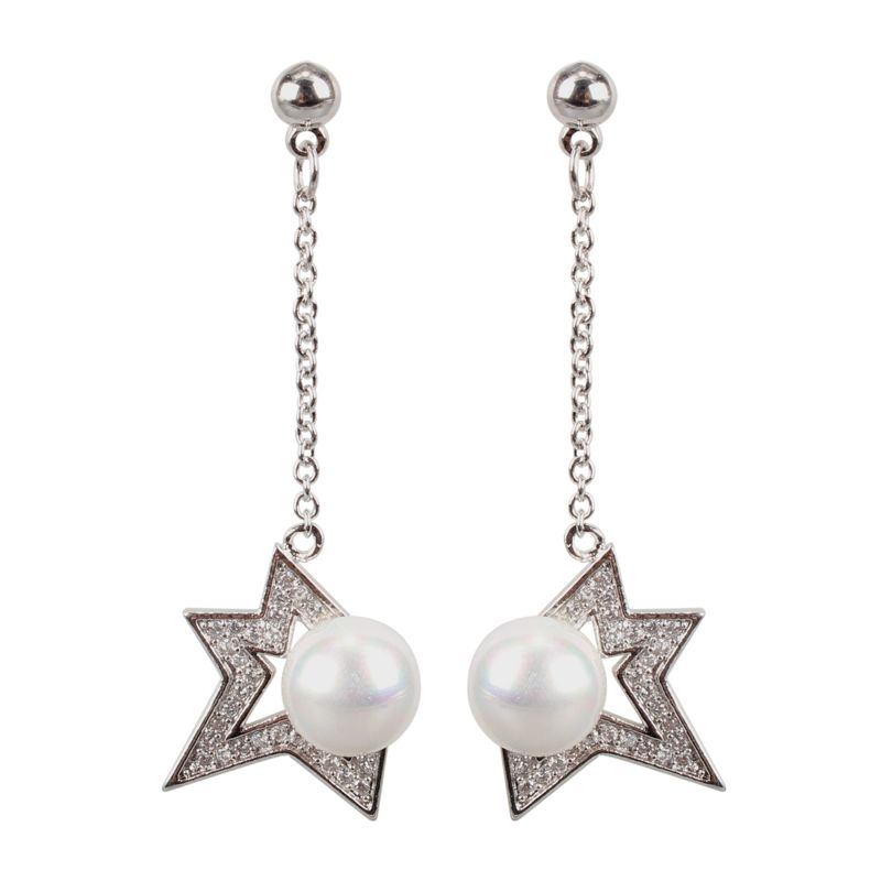 Koreanische Einfache Weiße Pilz Nadel Zirkon Cubic Zirconia Ohrringe Stern Perlen Ohrringe 21690