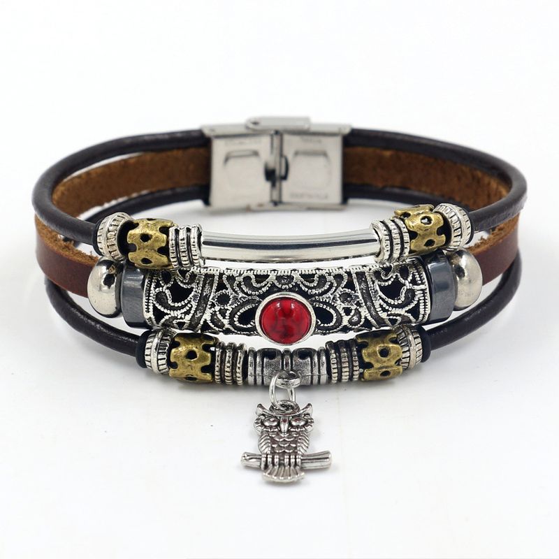 Leather Bohemia Geometric Bracelet  (red)  Fashion Jewelry Nhhm0066-red