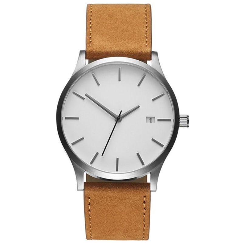 Simple Grande Plaque Montre Hommes De Mode Givré Ceinture Calendrier Quartz Montre  Hommes De Montre De Sport