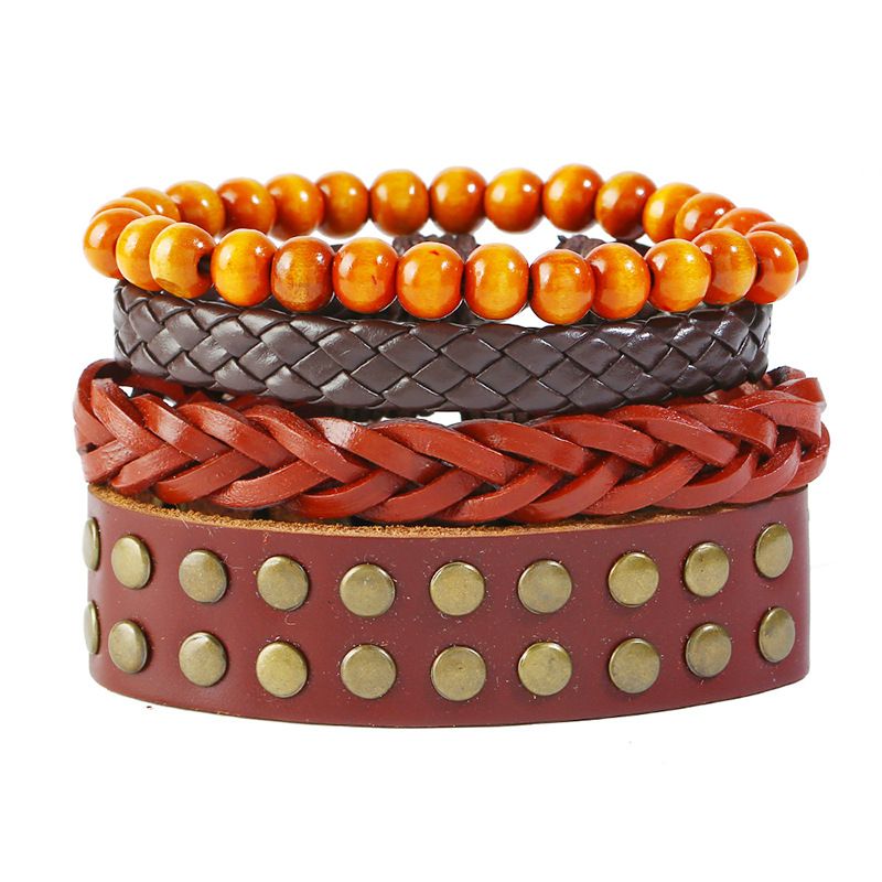 Leather Fashion Geometric Bracelet  (four-piece Set)  Fashion Jewelry Nhpk2250-four-piece-set