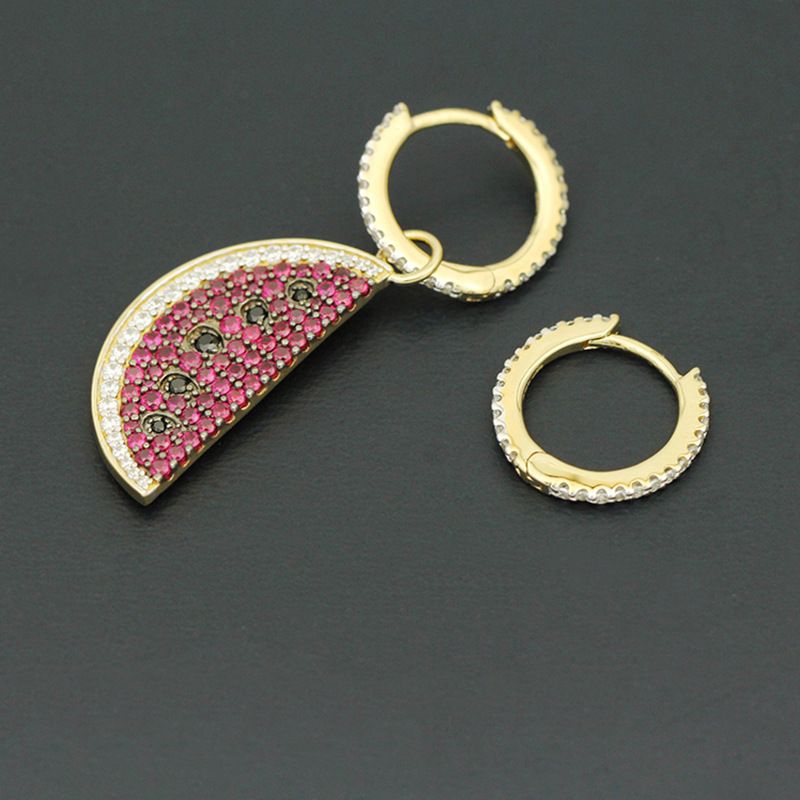 Wholesale Jewelry 1 Pair Fashion Fruit Watermelon Copper Artificial Gemstones Earrings