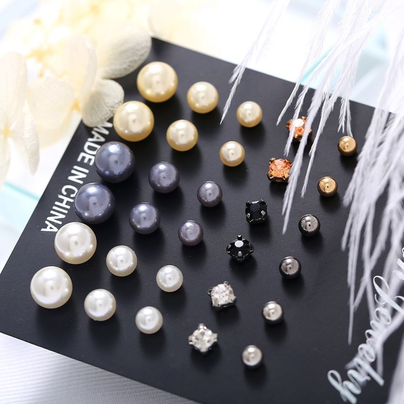 Europäische Und Amerikanische Grenz Überschreitende Ohrringe  Kreative Einfache Künstliche Perlen Diamant Ohrringe Set 15 Paar Ohrringe Frauen