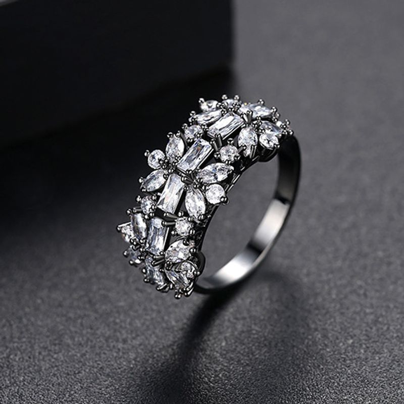 Jinseqi Bague Fleur Coréenne Style De Mode Nouveau De Cuivre Incrusté De Zirconium Femmes Ouverture Réglable De Pistolet Noir Anneau Cadeau