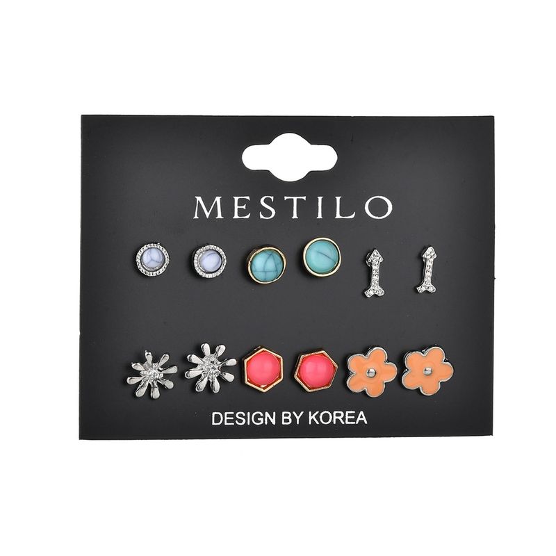 Koreanische Mode Neue Ohrringe Fischgräten Süße Blumen Serie Ohrringe Kreative Kombination Sset Umwelt Freundliche Legierung Ohrringe